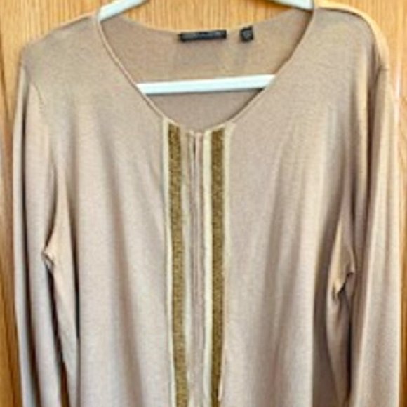 Pamela Dennis 75% Silk/25% Cashmere Beige Lightweight Sweater Cardigan Sz: XL - Picture 3 of 6